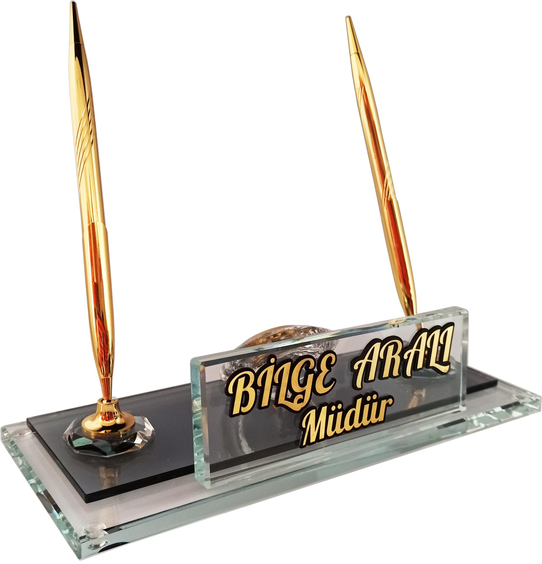 M115 Kişiye Özel Cam & Kristal Masaüstü İsimlik – Premium Ofis Aksesuarı